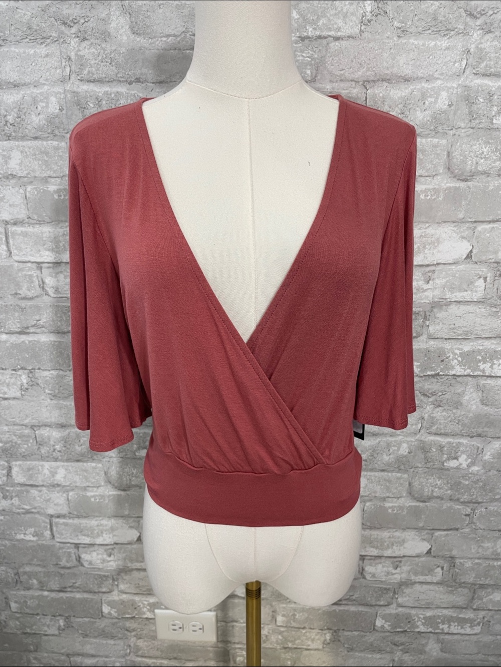 Lulus Mel Rusty Rose Short Sleeve Surplice Top